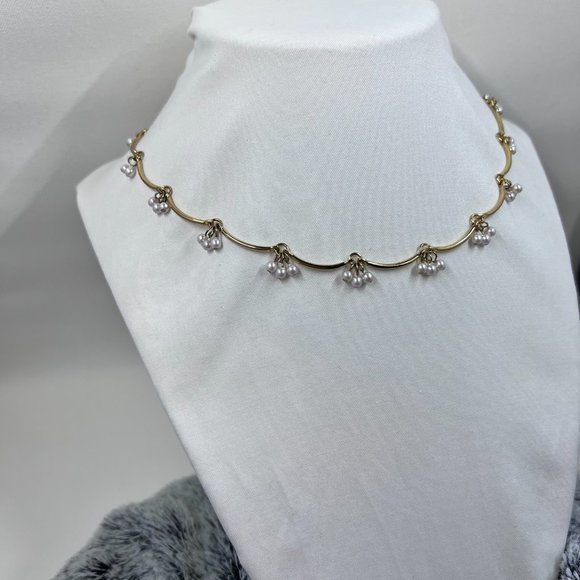 Monet Gold Toned 15” Necklace with Bar Links and Faux Pearl Dangles - Picture 2 of 5